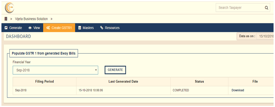 Generate GSTR 1 from EWay Bills