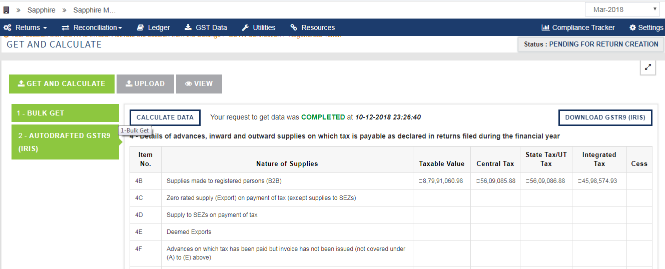 GSTR 9 Process Flow in IRIS Sapphire