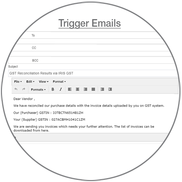 Trigger emails to vendors highlighting the invoices that need further action in GST Reconciliation