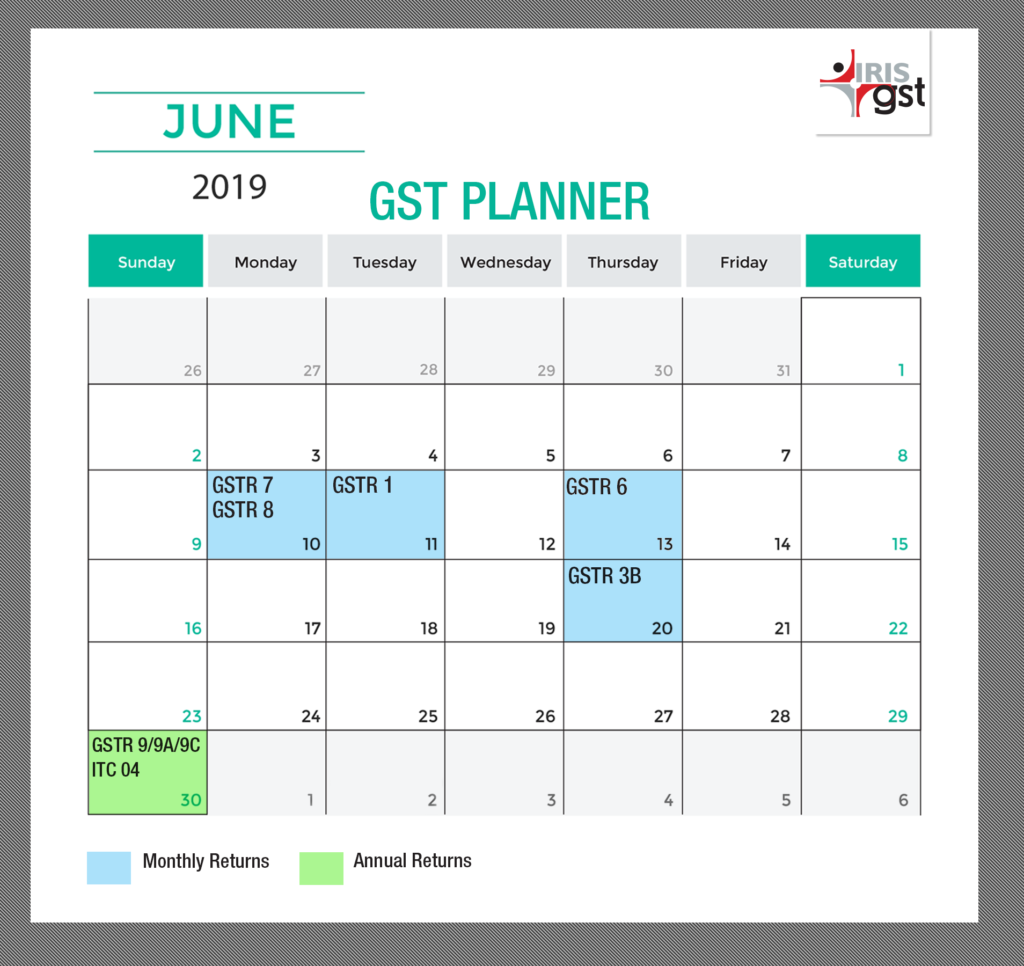 June GST Calender 2019