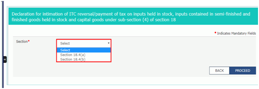 Goto section and select option