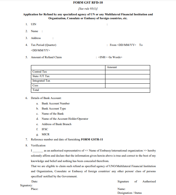 GST RFD-10 Form