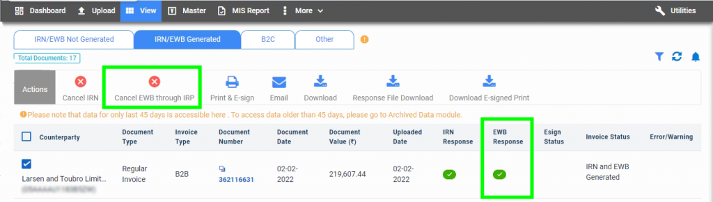 5 Cancel EWB through IRP