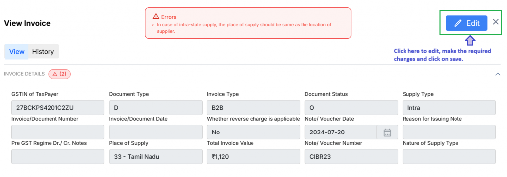 Edit Feature in GSTR-1